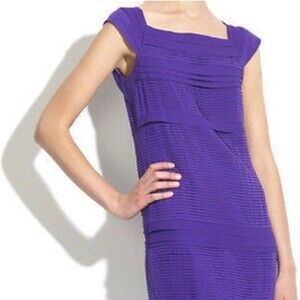 DVF Diane Von Furstenberg Silk Pleated Cap Sleeve Merle Dress Purple Sz 4 Small
